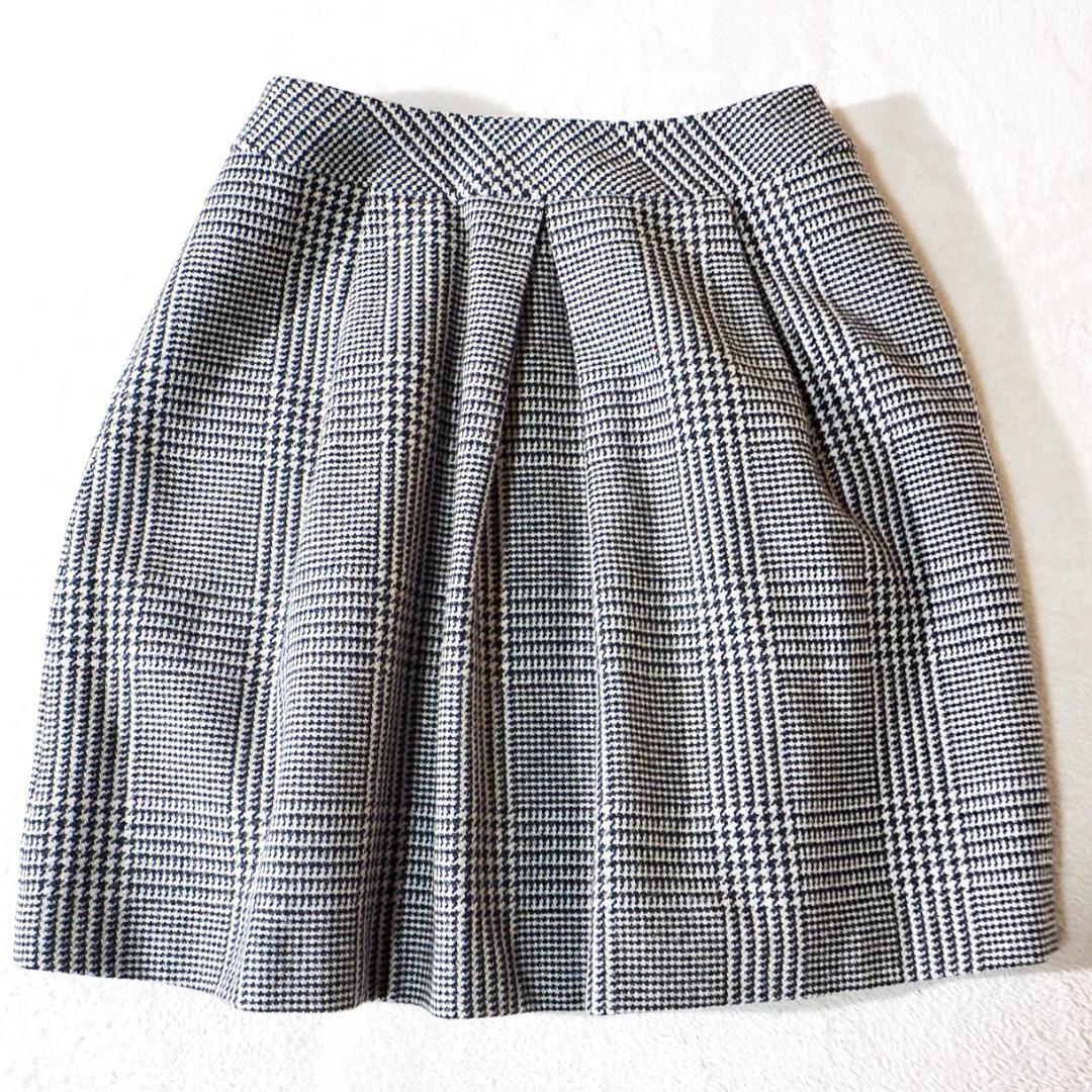 エムズグレイシー M'S GRACY ウール ツイード フレアスカート 千鳥格子 ハウンドトゥース柄 日本製 レディース40サイズ拍卖