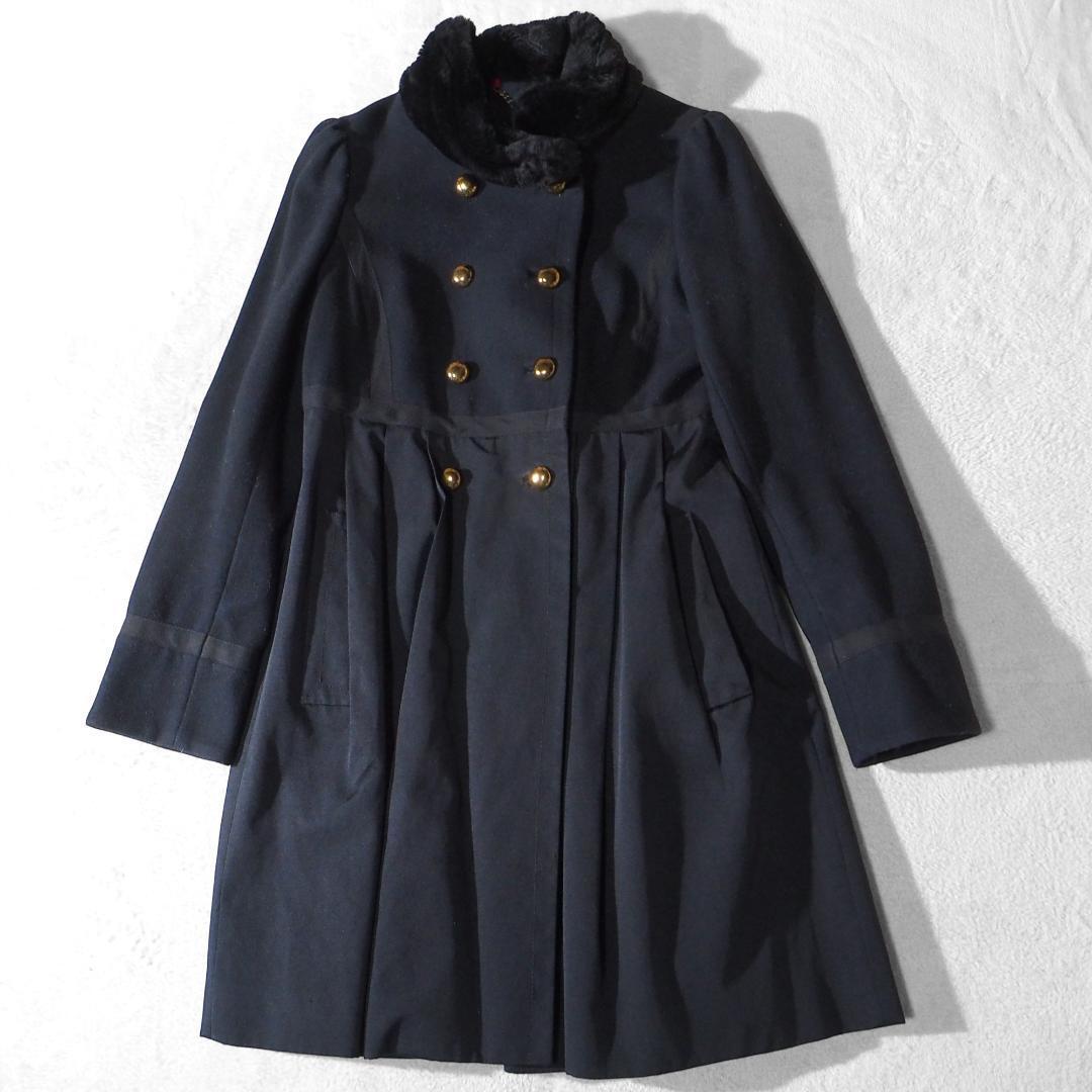 マークバイマークジェイコブス MARC BY MARC JACOBS ロングコート ウール切替 ブラック 黒 フレアスカート ゴールド釦 襟ファー レディース拍卖