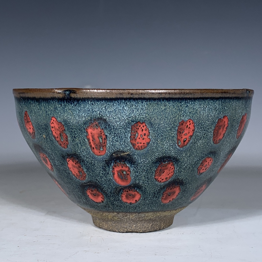 yfa|0316 中国磁器 陶芸 磁器『宋建窯曜変点斑茶碗』施釉陶 古代工芸品 陶芸 精美彫 置物 收藏品拍卖