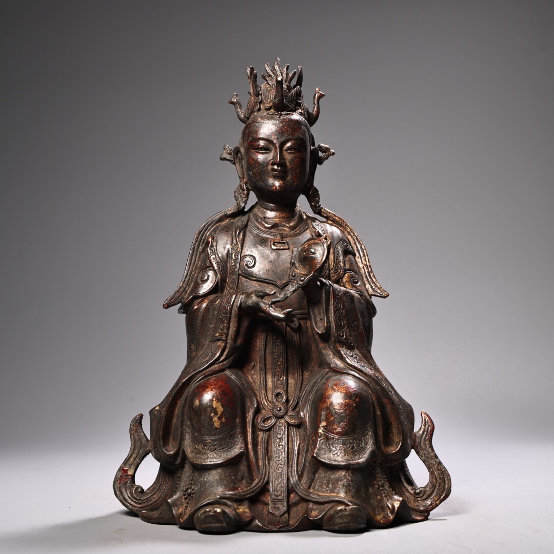 yfa|0592 中国骨董品 人間国宝 銅制 極細工【純銅全銅高浮彫り金王母様仏像1体】 時代物 珍品旧蔵 伝世家珍 置物拍卖