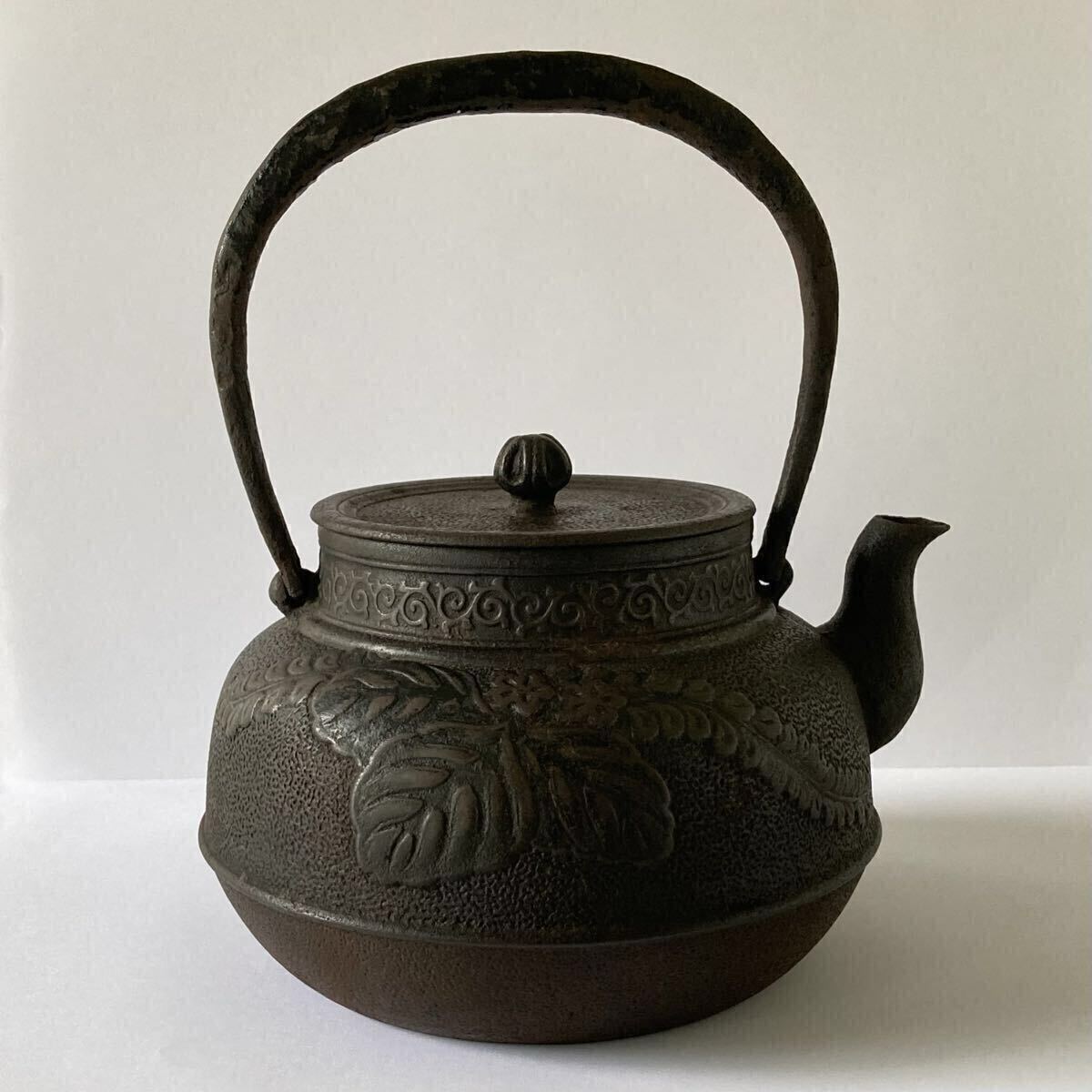 時代 鉄瓶 清光堂 ◆ 草花紋 茶道具 南部鉄器 鋳物 囲炉裏 湯沸 湯釜 錆 煎茶 茶器 ヤカン ケトル 古鉄 伝統工芸 民藝拍卖