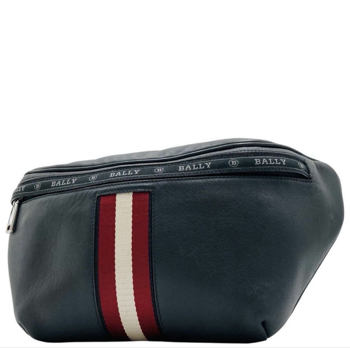 1円 美品 BALLY バリー ショルダーバッグ ボディバッグ ウエストバッグ ウエストポーチ ブラック レザー トレスポ拍卖