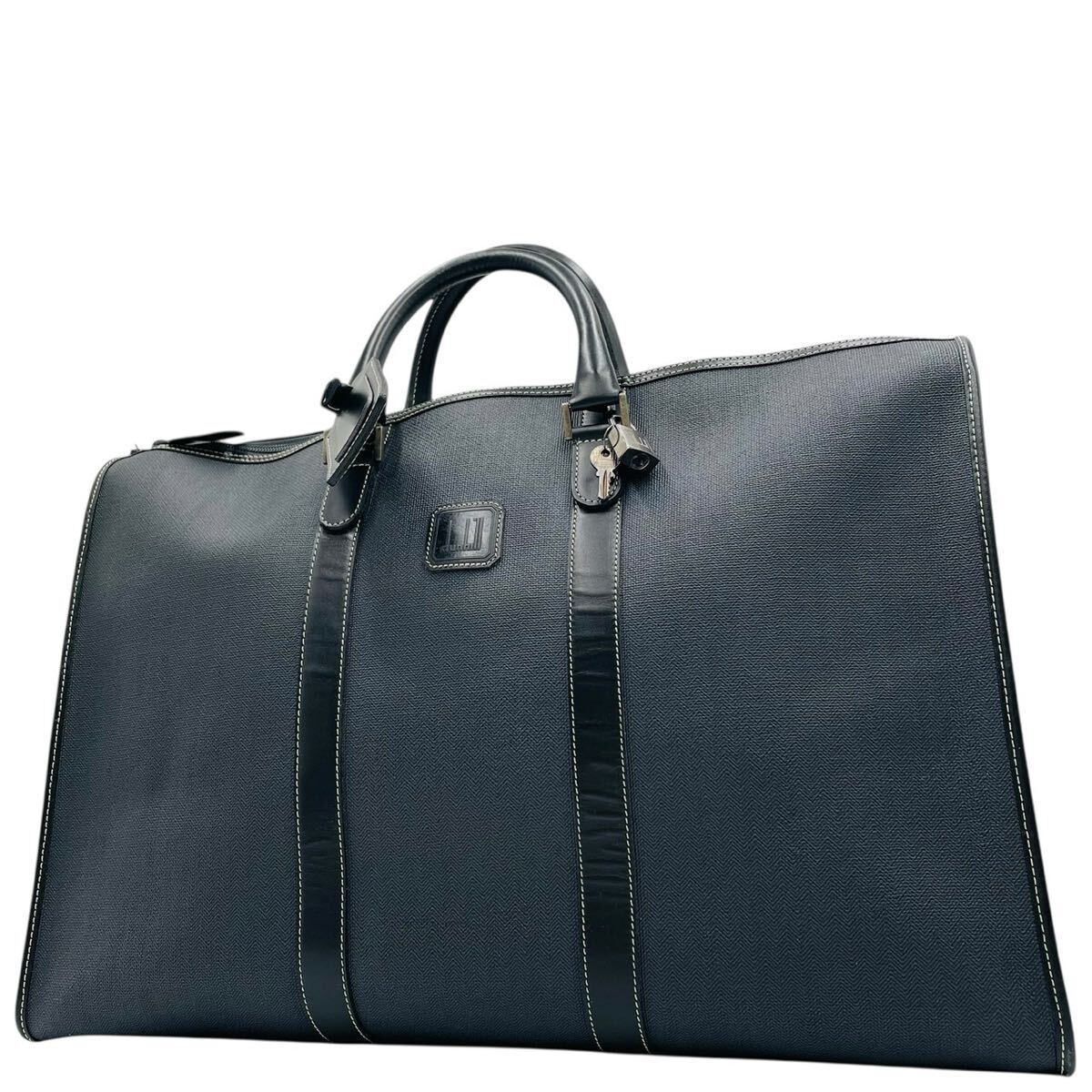 1円 dunhill ダンヒル ボストンバッグ トラベルバッグ 大容量 ブラック PVC レザー 南京錠 旅行 ビジネスバッグ拍卖