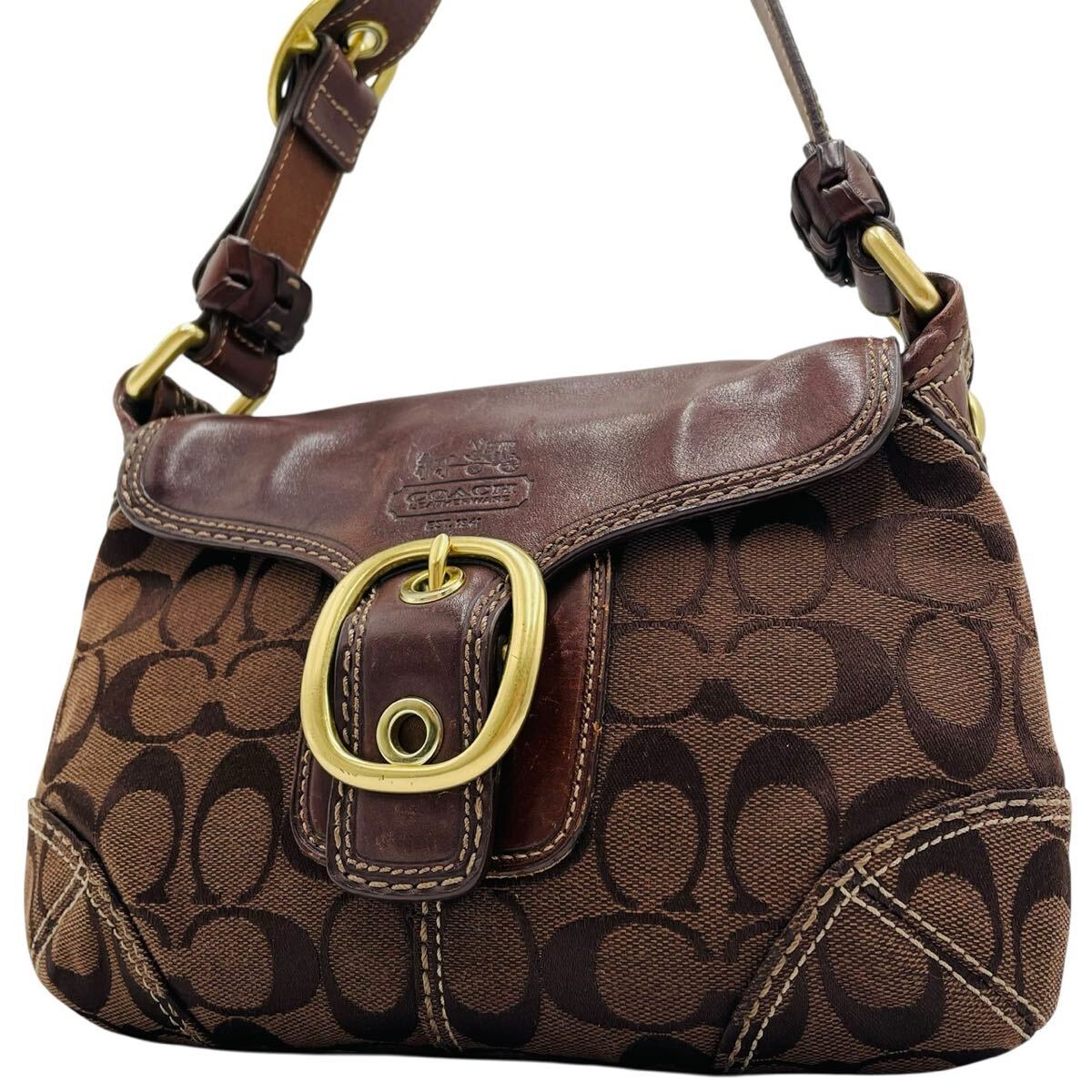 1円 COACH コーチ ショルダーバッグ ワンショルダーバッグ キャンバス レザー シグネチャー ブラウン ソーホー Soho Shoulder Bag 11441拍卖