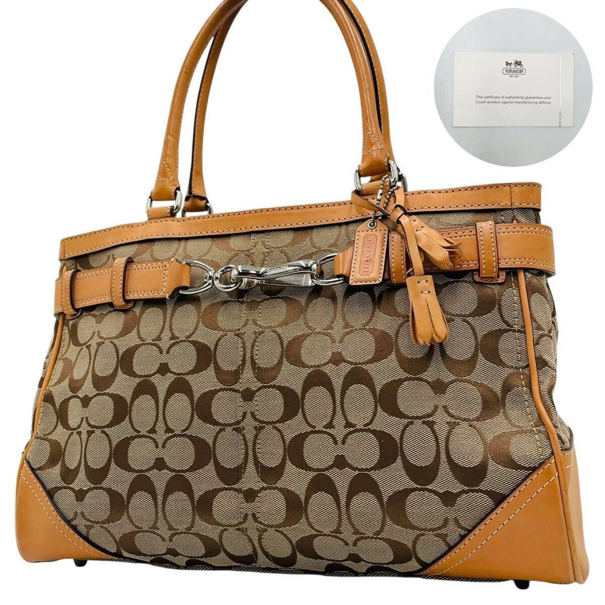 1円 COACH コーチ トートバッグ ハンドバッグ キャンバス レザー シグネチャー タッセル F08K07 y2k拍卖