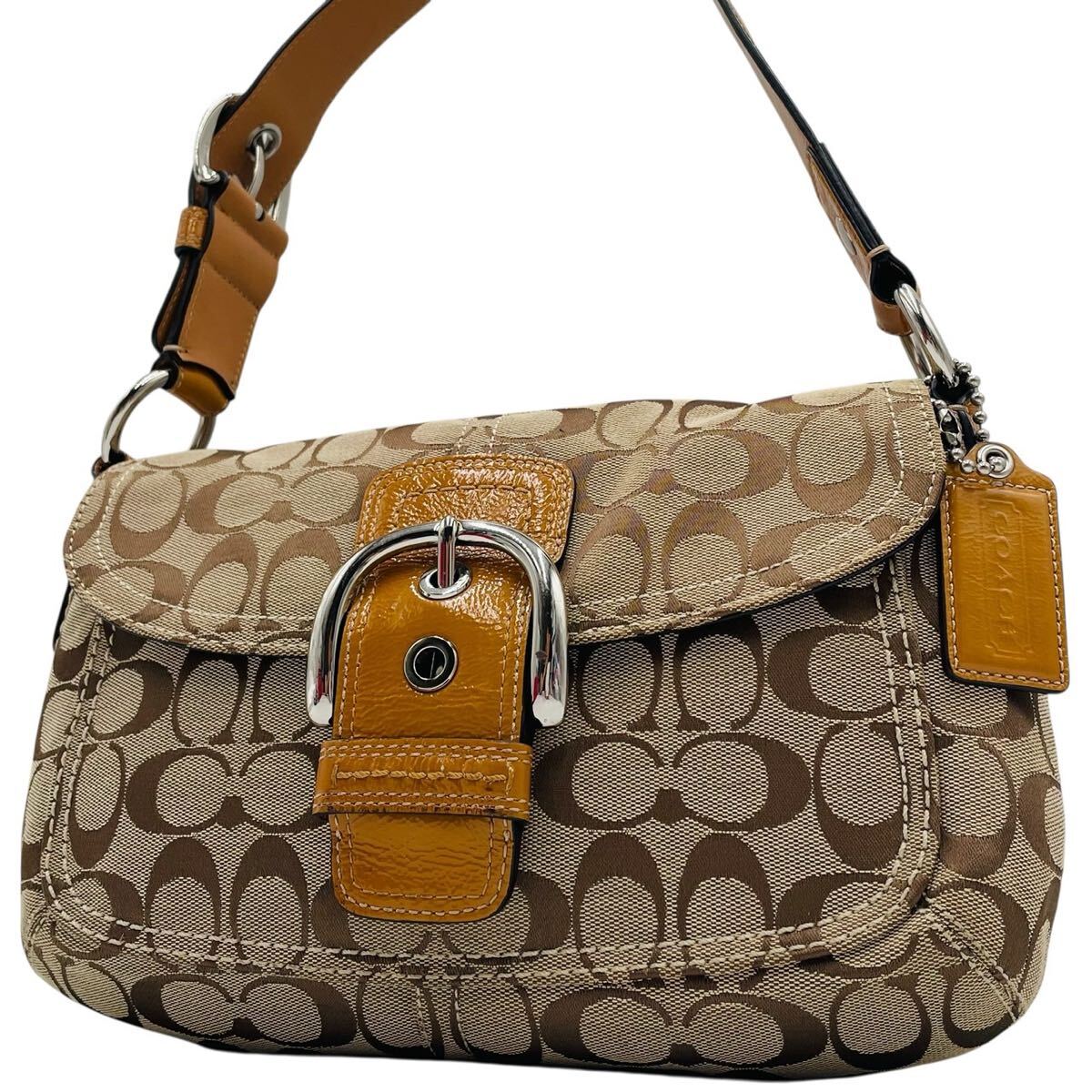 1円 美品 COACH コーチ ショルダーバッグ ワンショルダーバッグ キャンバス レザー シグネチャー ブラウン ソーホー Soho Signature F13113拍卖