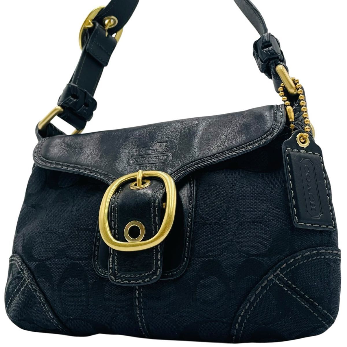 1円 美品 COACH コーチ ショルダーバッグ ワンショルダーバッグ キャンバス レザー シグネチャー ブラック ソーホーSoho Signature 11441拍卖