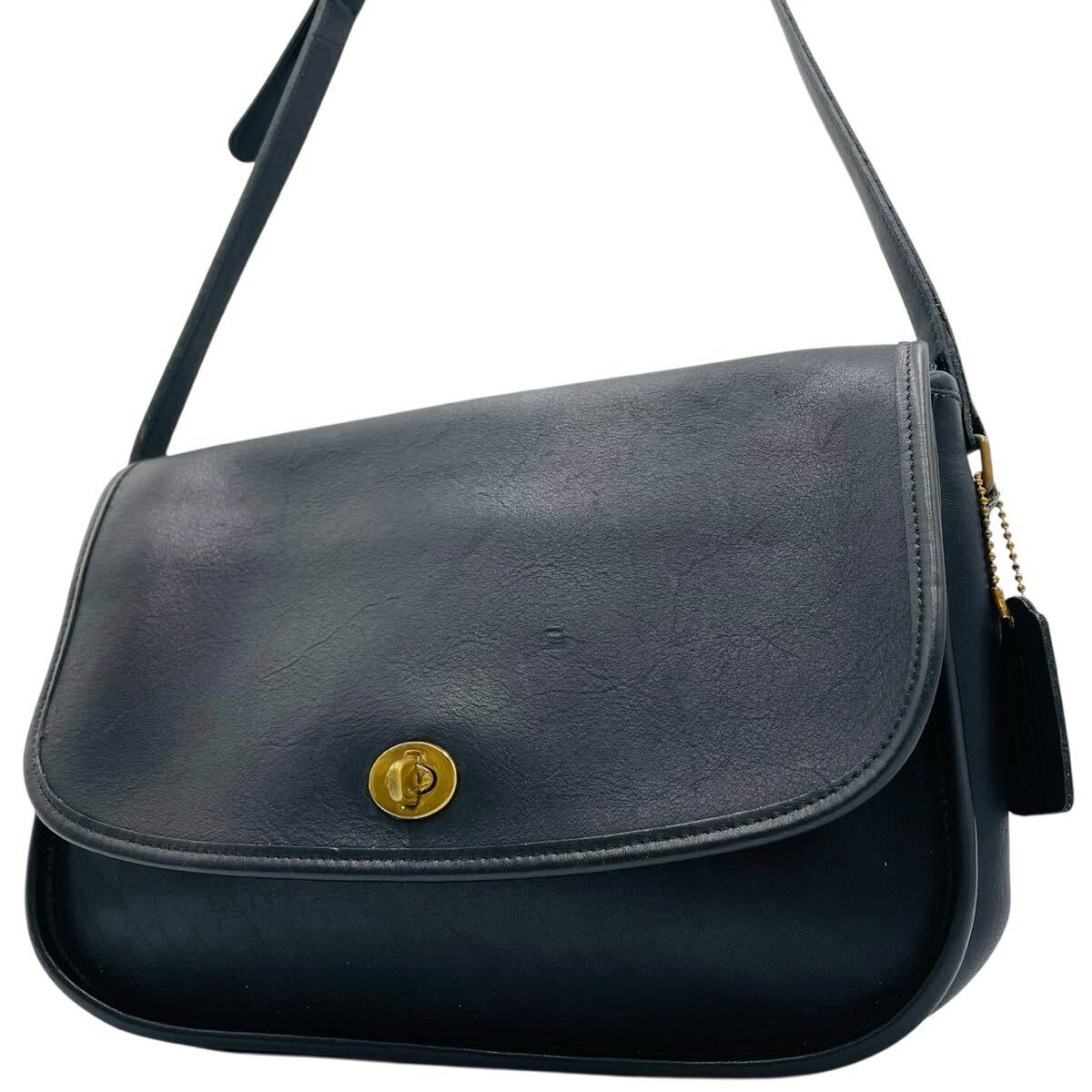 1円 美品 COACH オールドコーチ ショルダーバッグ レザー ブラック ターンロック 斜め掛け 9790拍卖
