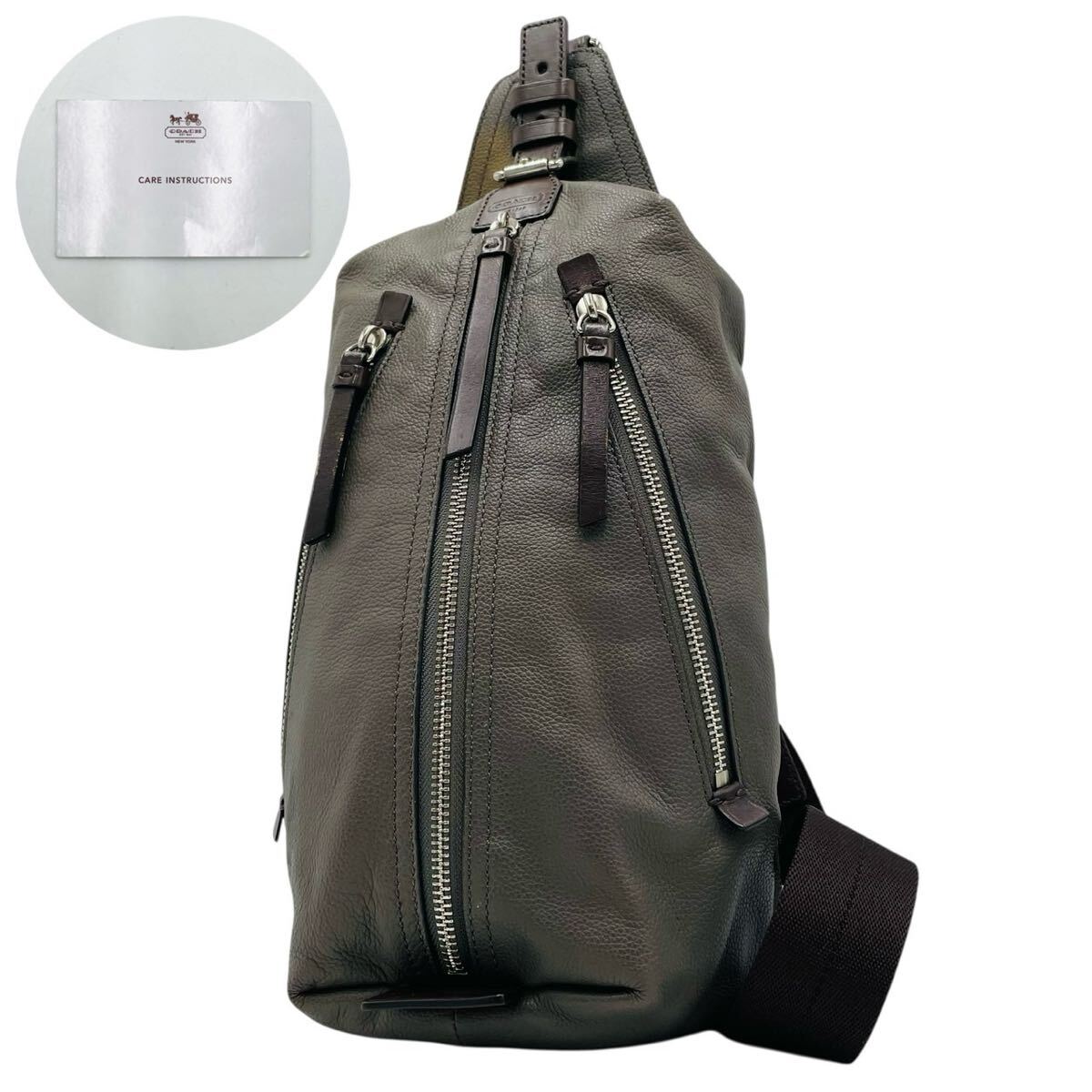 1円 COACH コーチ ボディバッグ ショルダーバッグ スリングバッグ レザー カーキ トンプソン 70360拍卖