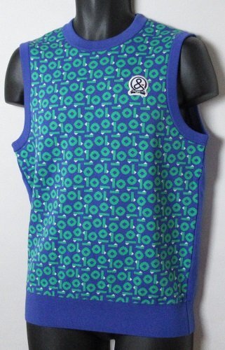 新品 アンパスィ/and per se ゴルフ クルーネック ニットベスト/レターパック\600/定価17600円/Mサイズ/AMS2002A2/ブルー拍卖