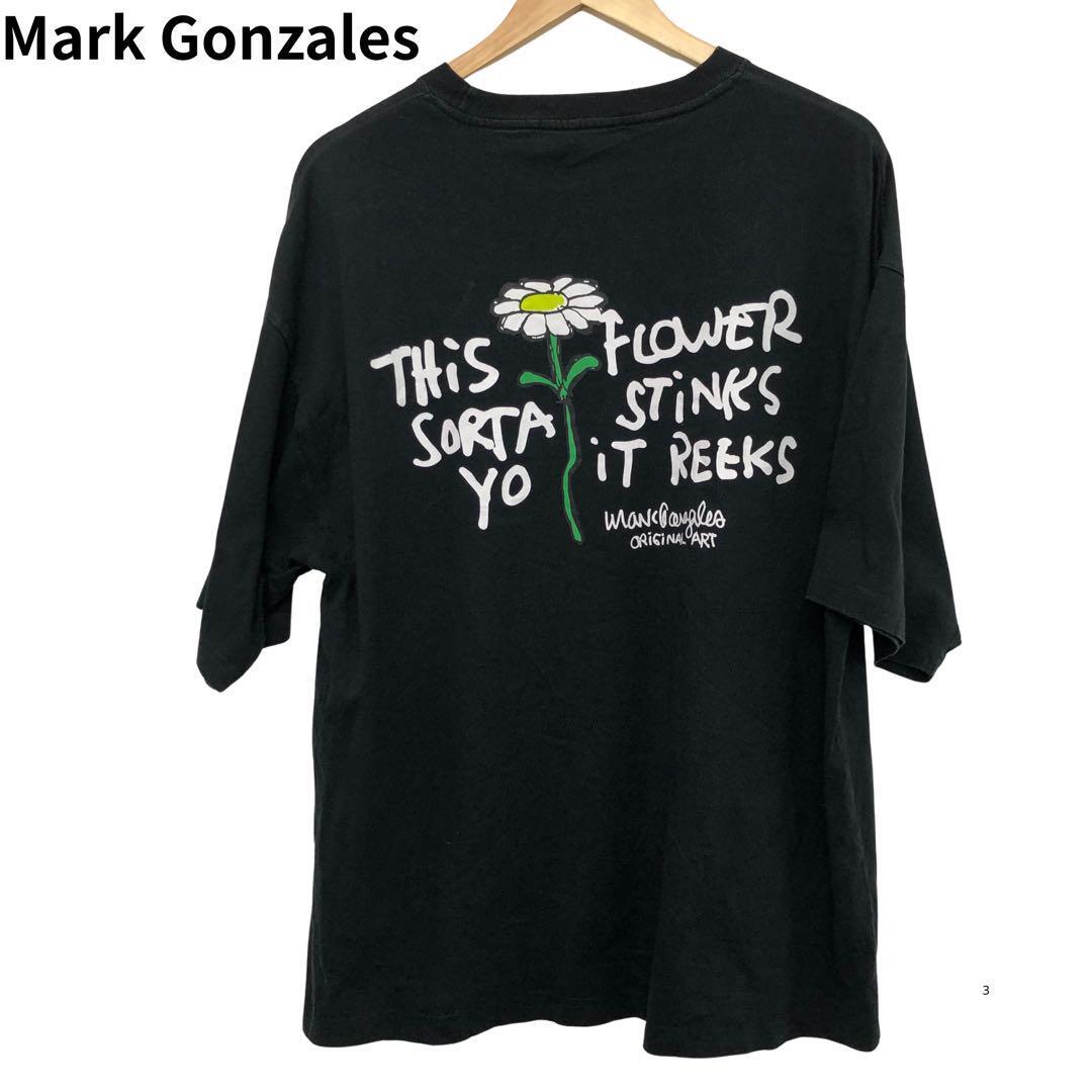 マークゴンザレス 花柄 バックプリント ワンポイント Tシャツ 半袖 ブラック拍卖