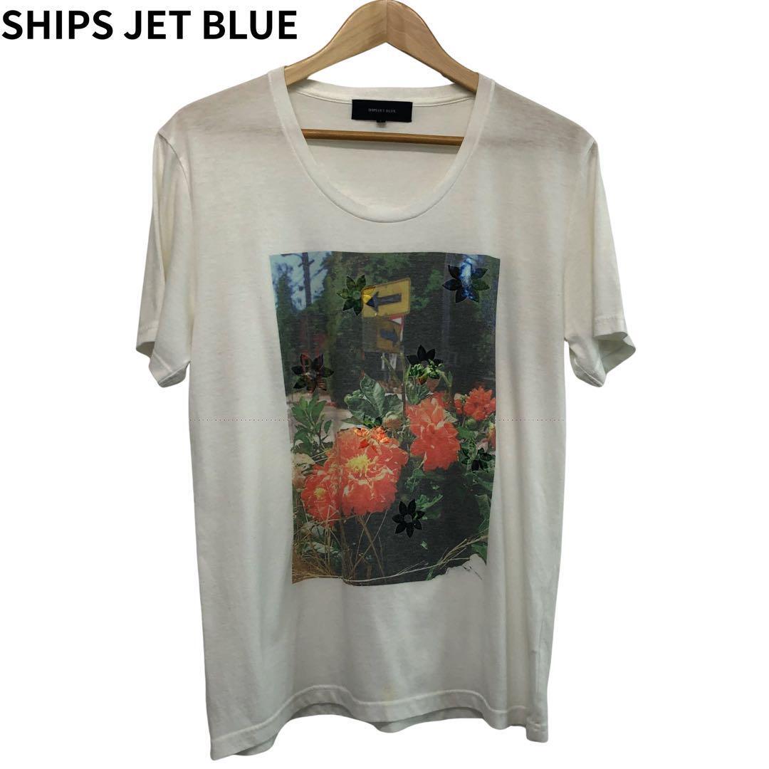 シップスジェットブルー 花柄 フォトプリント Tシャツ ホワイト 半袖 L拍卖