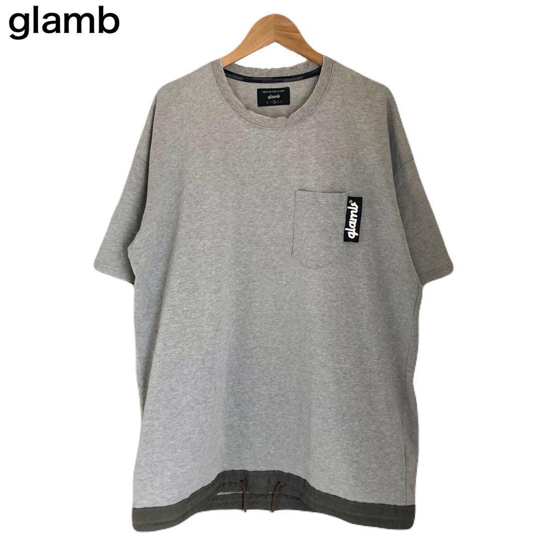 glamb ドローコード 胸ポケット Tシャツ 半袖 グレー コットン 丸首 2拍卖