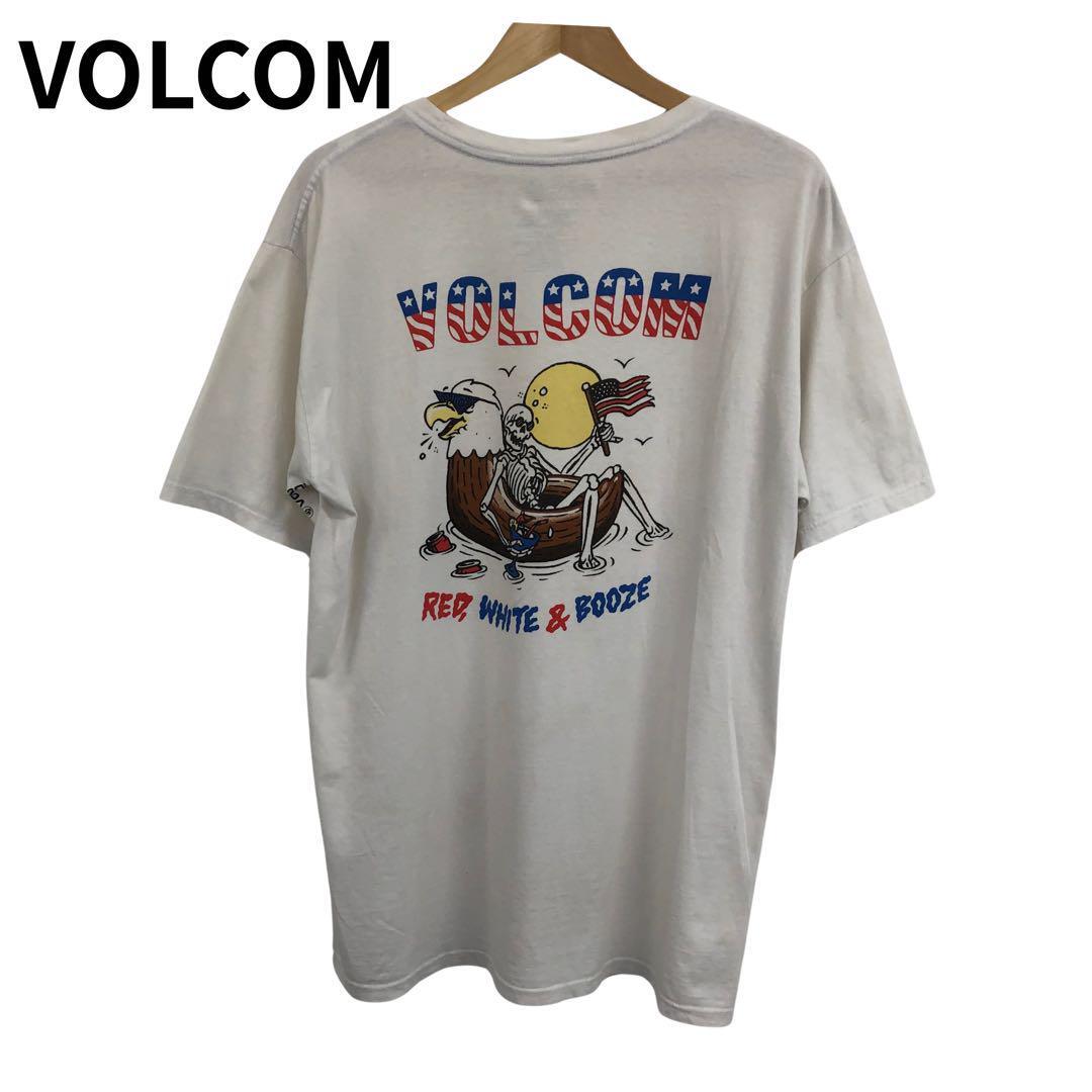 ボルコム スケルトン わし プリント ワンポイント 半袖 Tシャツ ホワイト L拍卖