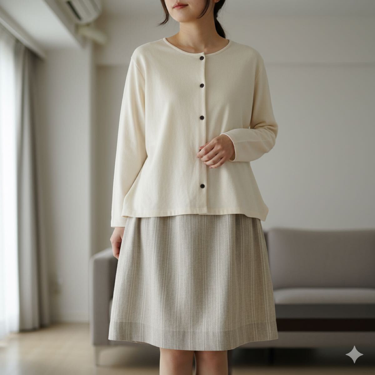 オローネ カーディガン コットン ベージュ 日本製 長袖 レディース 無地 拍卖