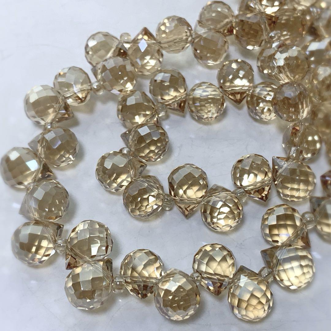 bi835/new!ガラスビーズ◇多面カット ほんのりブラウン ドロップ形 1連拍卖