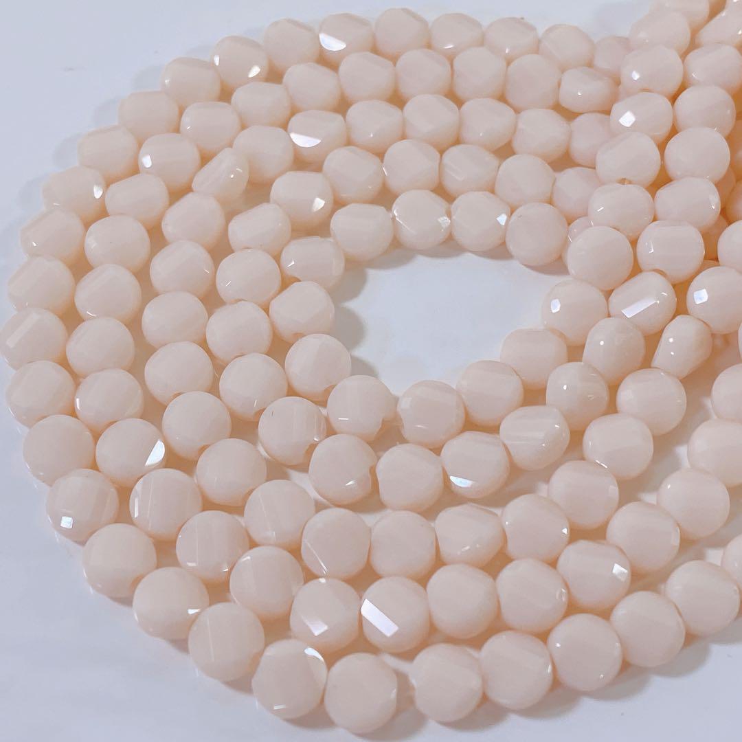 hu163/new!ガラスビーズ◇多面カット ピンクベージュ系 約6mm5連拍卖