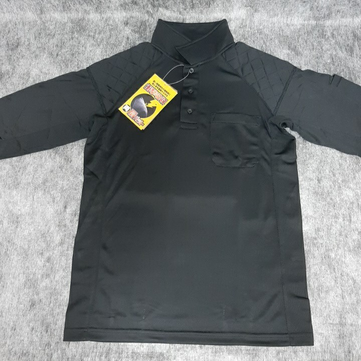 肩パット入り長袖ポロシャツ S ブラック 作業着拍卖