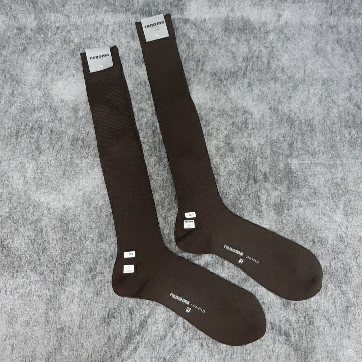 レノマ(renoma) ハイソックス 27cm 2足組 ブラウン拍卖