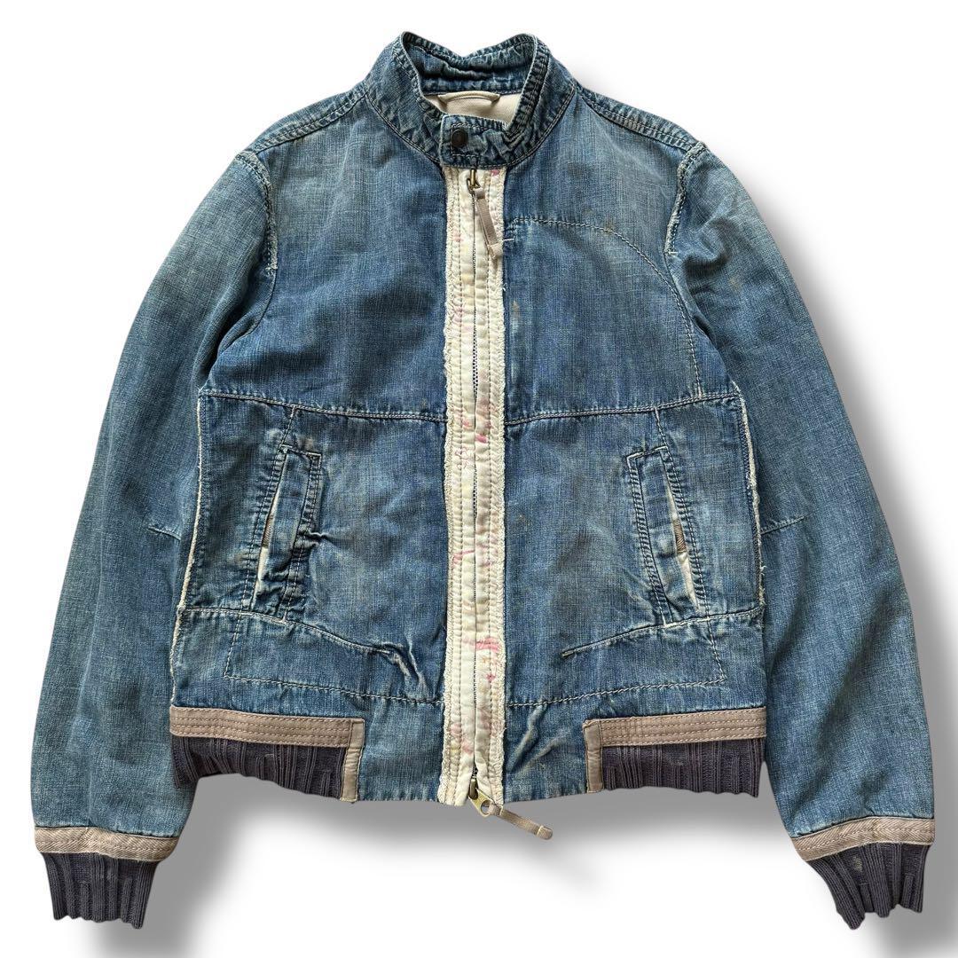 MARITH + FRANOIS GIRBAUD マリテフランソワジルボー スタンドネック ツギハギ デニム ジャケット Gジャン 裏地花柄 メンズ Lサイズ拍卖