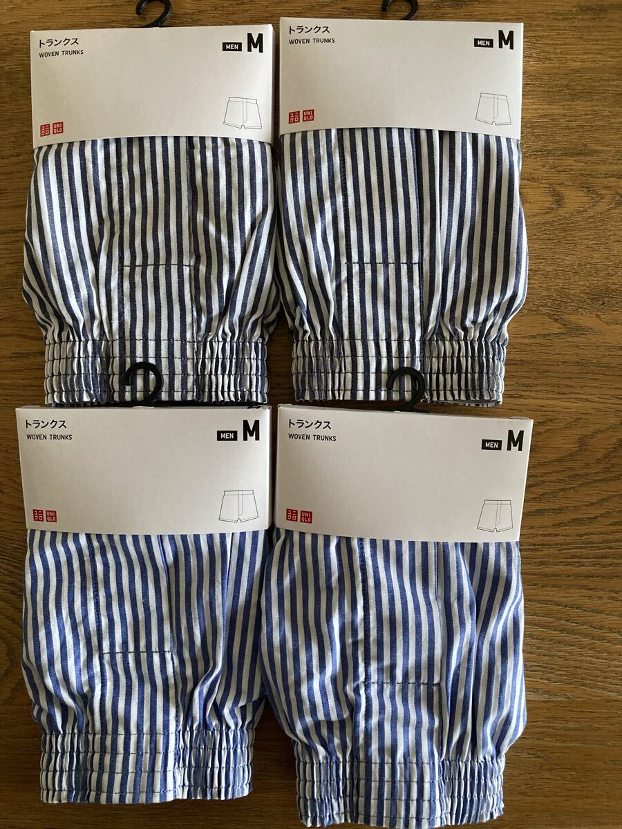 新品未使用/送料無料【ユニクロ/UNIQLO★トランクス(M)4枚セット ストライプ柄×2色】綿100%拍卖