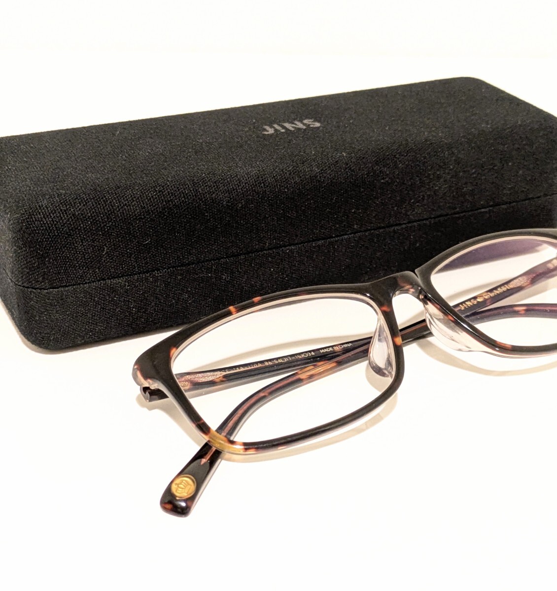 【 美品 】JINS CLASSIC ジンズ サングラス クリアレンズ 度無し眼鏡 伊達メガネ スクエア型 琥珀柄ブラウン べっ甲風 拍卖