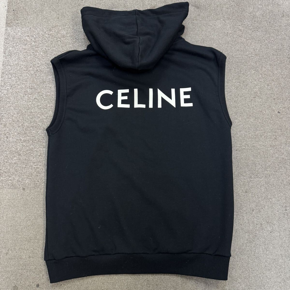 26『極美品・現行タグ』 CELINE セリーヌ メンズ ジップアップ ノースリーブ パーカー フーディ スウェット バックロゴ ビッグロゴ L拍卖