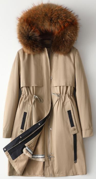 新品 ラビットファーライナーモッズコート♪フード付きラクーントリミング毛皮ファー拍卖