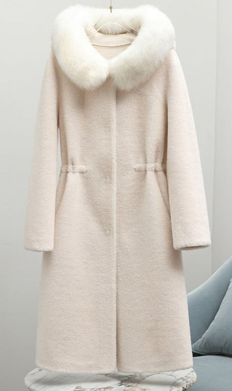 ★新品限定★帽子付★最高級★フォックスファー襟付き羊毛ロングコート ★毛皮ファー拍卖