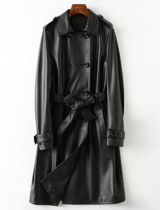 新品↑ レディース!高級 本革↑超ソフトなラムレザートレンチコート黒★コート拍卖