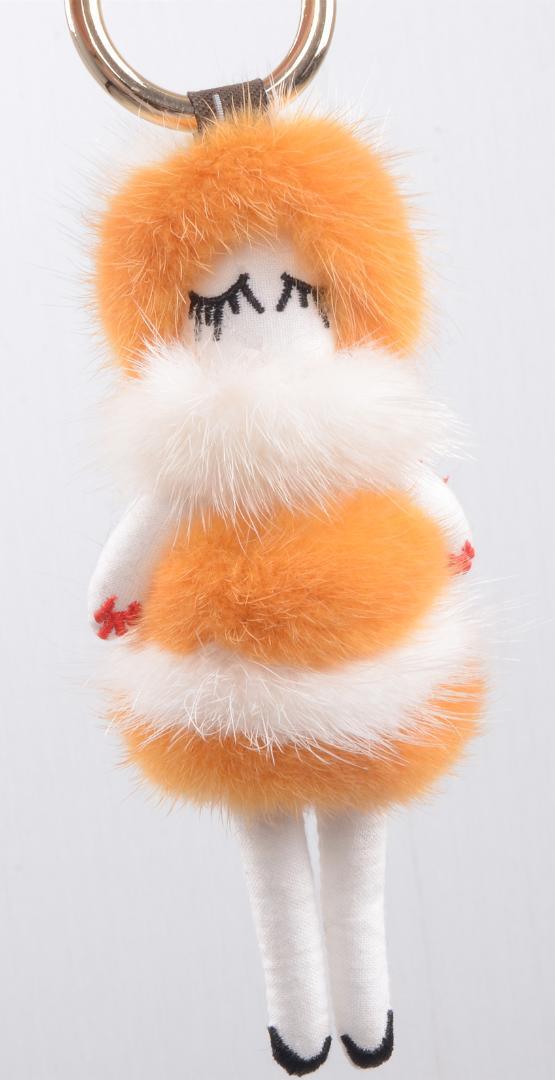 新品 かわいい人形 最高級ミンクファー付バッグチャームキーホルダー/毛皮ファー拍卖