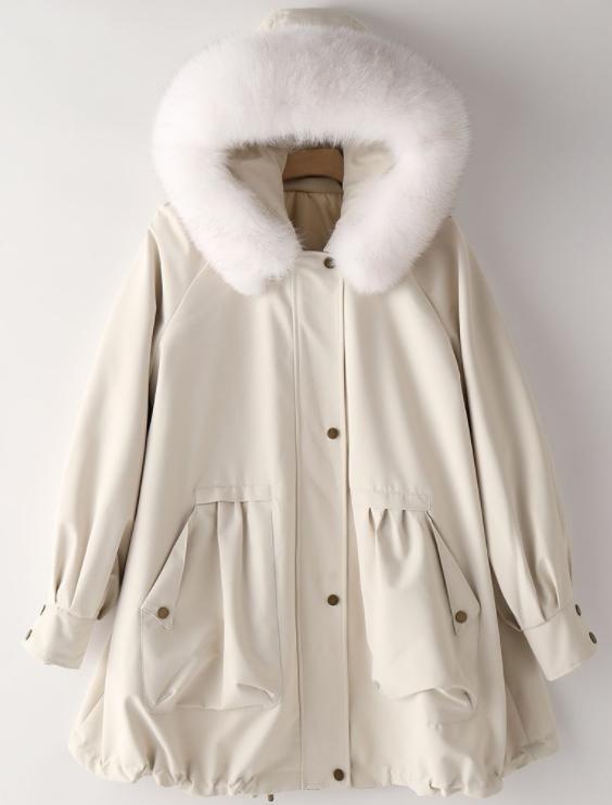 新品 ラビットファーライナーモッズコートフード付きラクーントリミング毛皮ファー拍卖