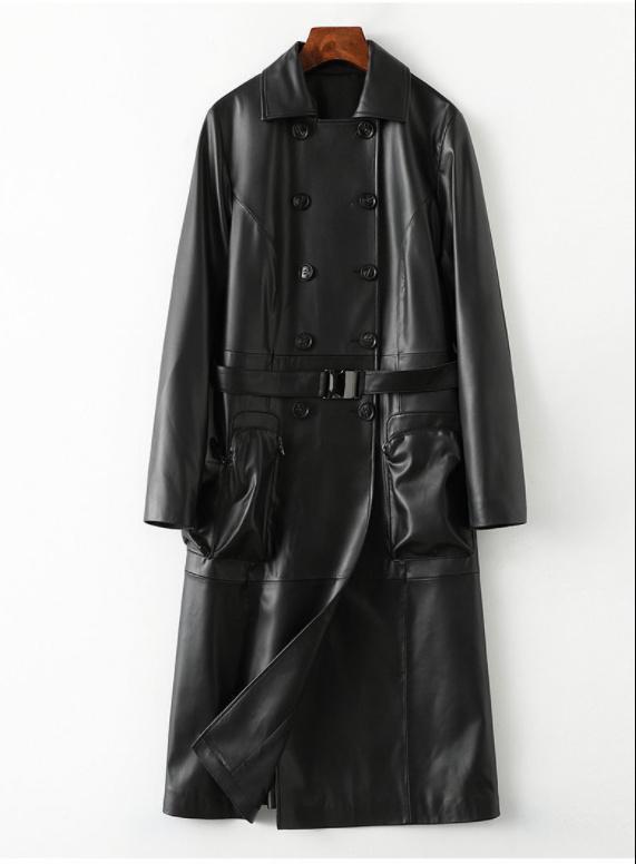 新品レディース高級 本革↑超ソフトなラムレザーロングコート☆黒☆レディースコート拍卖