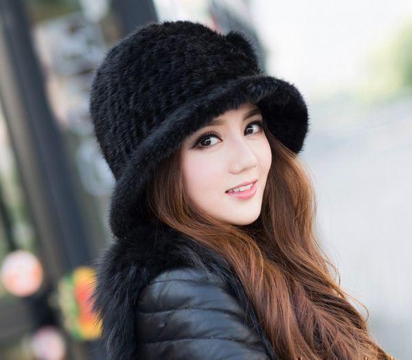 上品に煌めく刺し毛が魅力ミンク編み込みハット 黒 /毛皮 リアルファー拍卖