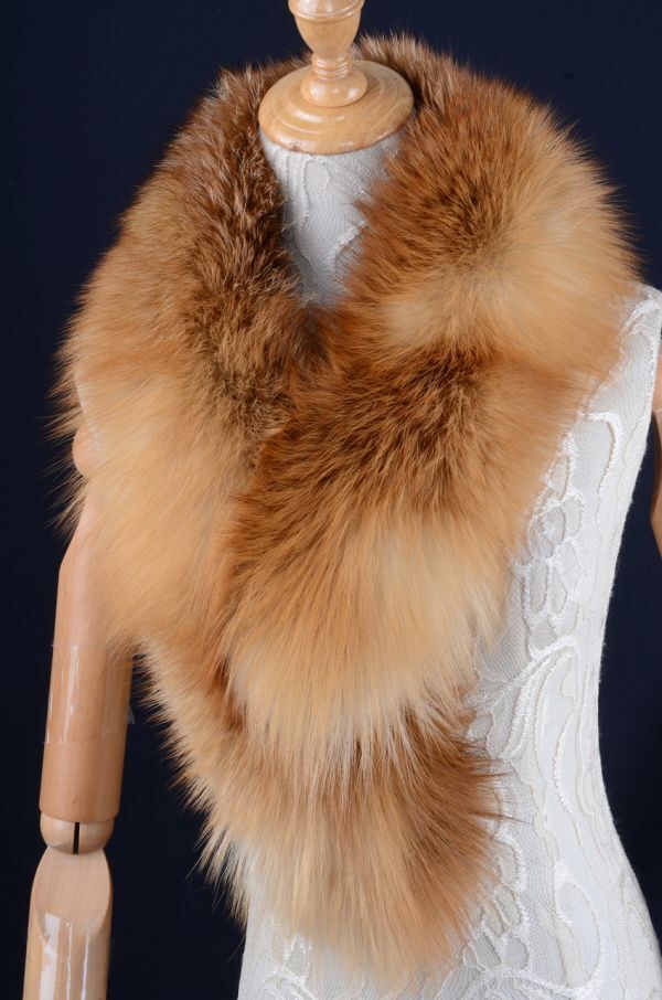 新品限定☆レッドフォックスファー マフラー(原色)染色無し/毛皮 リアルファー拍卖