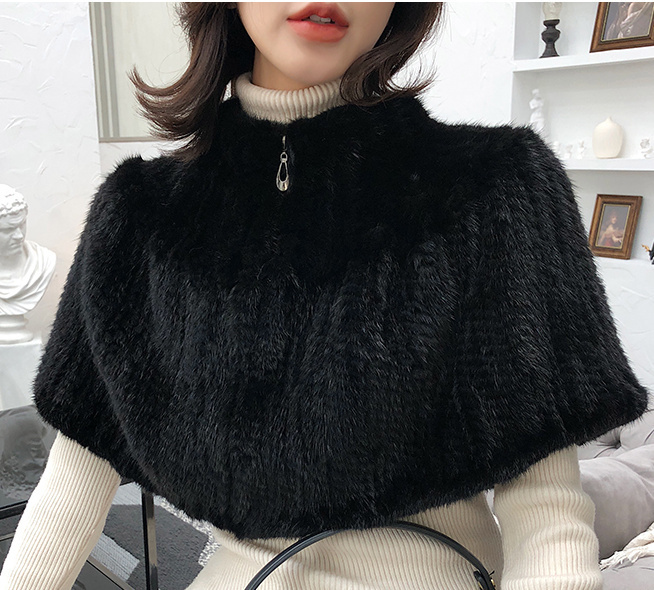 上質なミンク編み込みボレロケープポンチョ・ミニスカート黒2WAY・毛皮 ファー拍卖