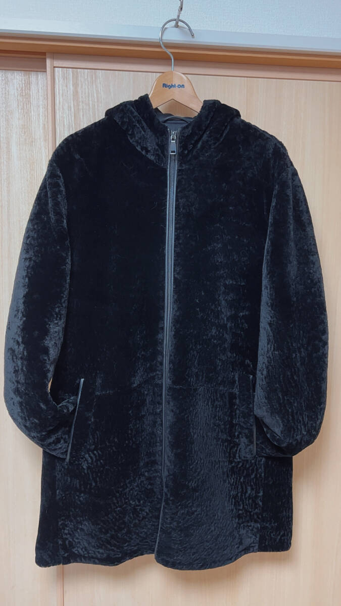 新品限定メンズ用★帽子付★ 極上ラムファーコート黒毛皮リアルファーコート 防寒拍卖