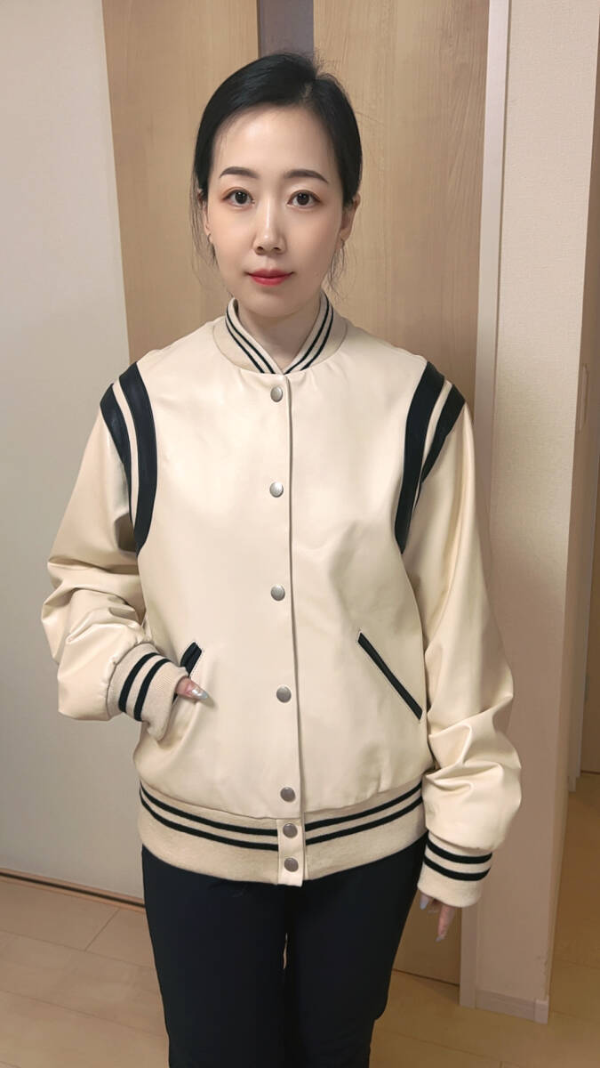 レディース上質↑本革↑超ソフトなラムレザースタジアム ジャンパー野球ジャケット拍卖