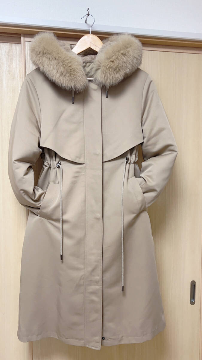 新品ラビットファーライナーモッズコート♪フード付きフォックストリミング毛皮ファー拍卖