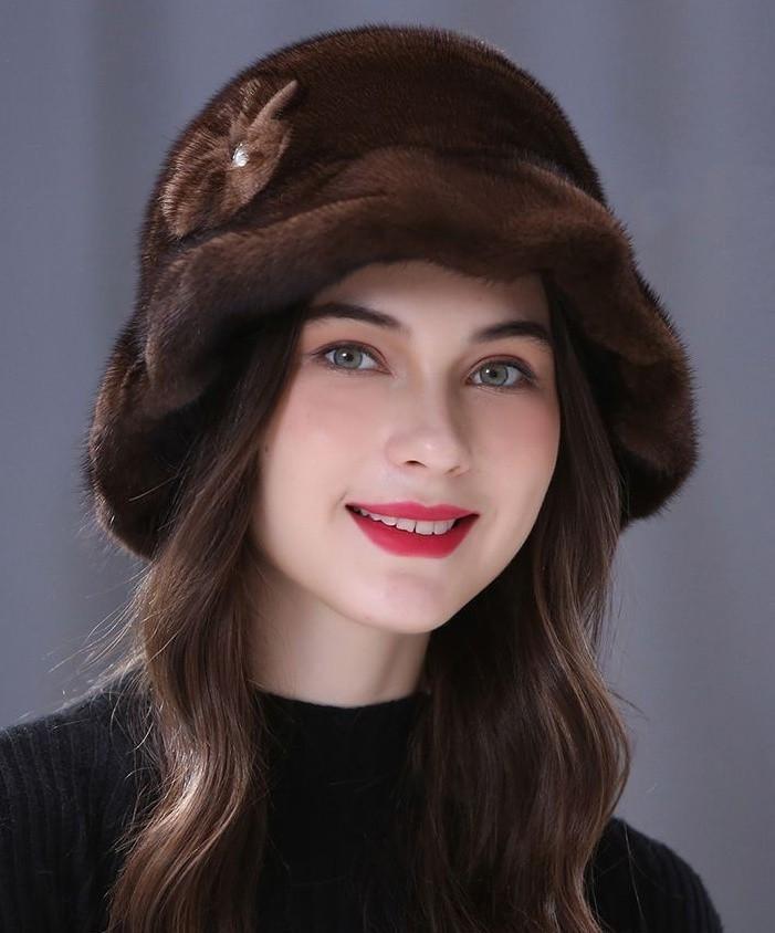 新品 限定★上品なミンクファーのハット茶/帽子 レデイース 毛皮リアルファー拍卖