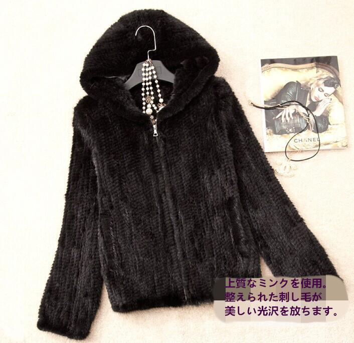 新品限定★高級帽子付♪豪華ミンク編み込み コート黒 毛皮 リアルファーコート拍卖