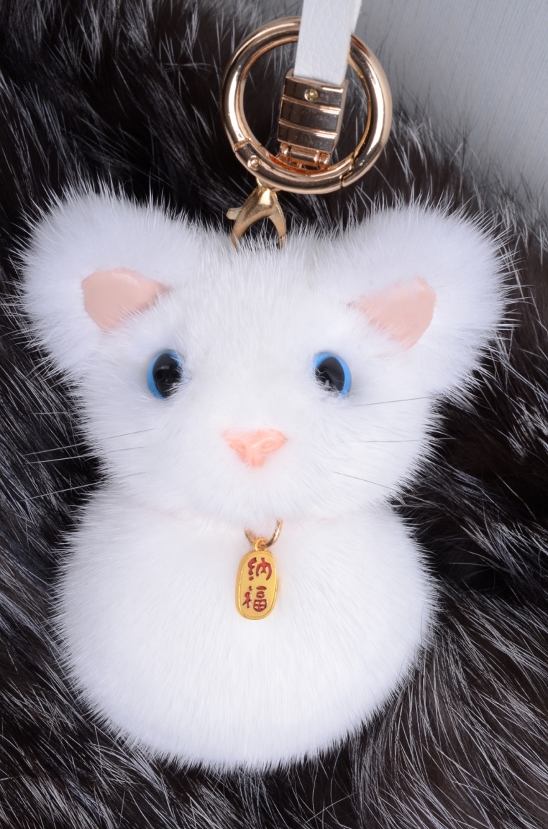 新品限定 ネコ★最高級ミンクファーバッグチャーム/キーホルダー 白 毛皮ファー拍卖