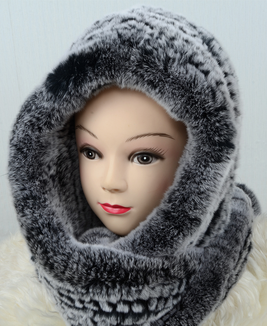 柔らかな毛皮の レッキス編み込み二重巻フード付スヌード 毛皮ファー拍卖