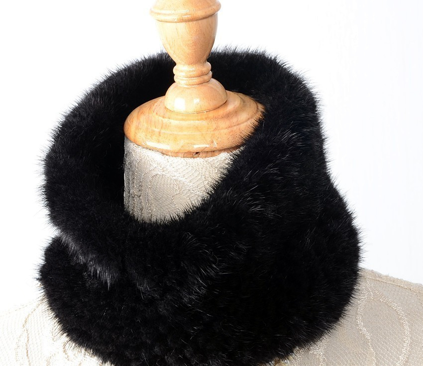 【毛皮の宝石 】◆上質ミンク編込みスヌード黒/毛皮 リアルファー拍卖