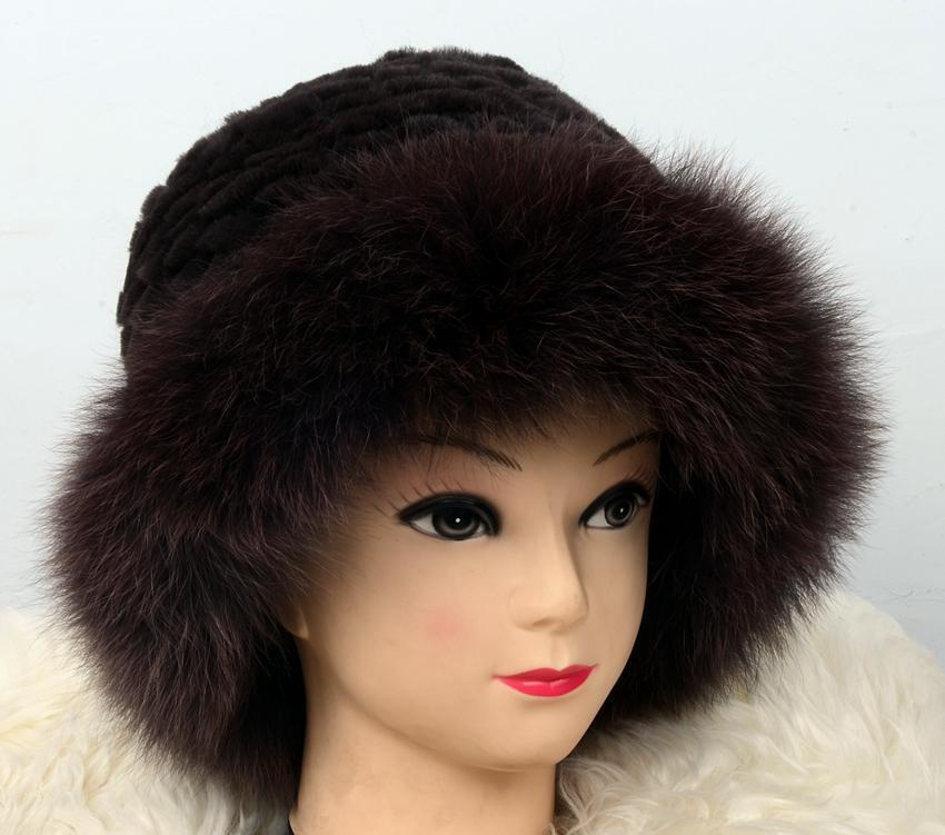 新品限定 上質フォックスと上品なレッキスの編込みハット ブラウン★毛皮ファー拍卖