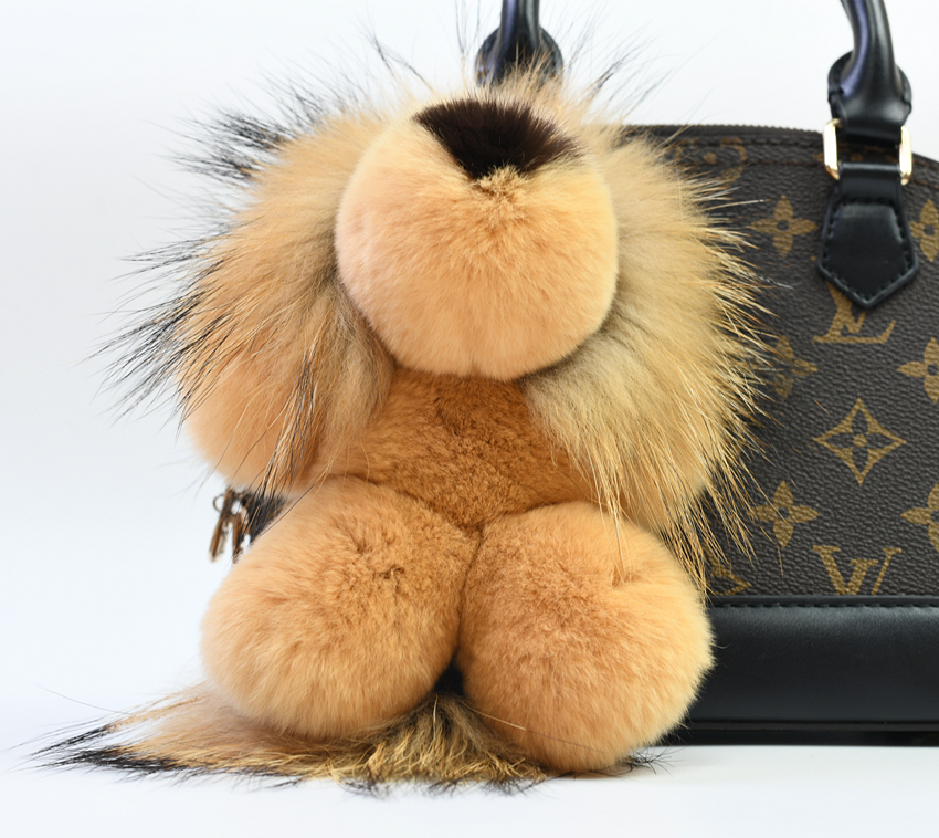 新品限定★ライオン最高級ラクーンとレッキスファーチャーム /キーホルダー毛皮ファー拍卖