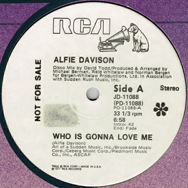 12″ 〉Alfie Davison / Who Is Gonna Love Me(RCA)1977 US promo拍卖