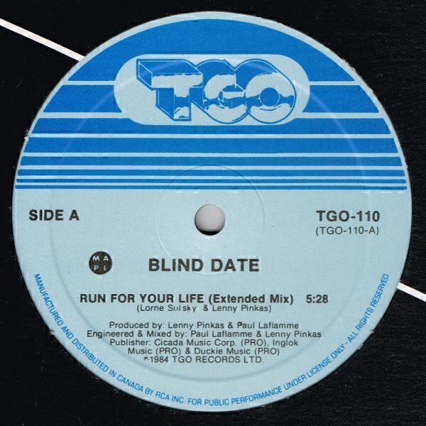 12″ 〉Blind Date / Run For Your Life(TGO)1984 CA拍卖