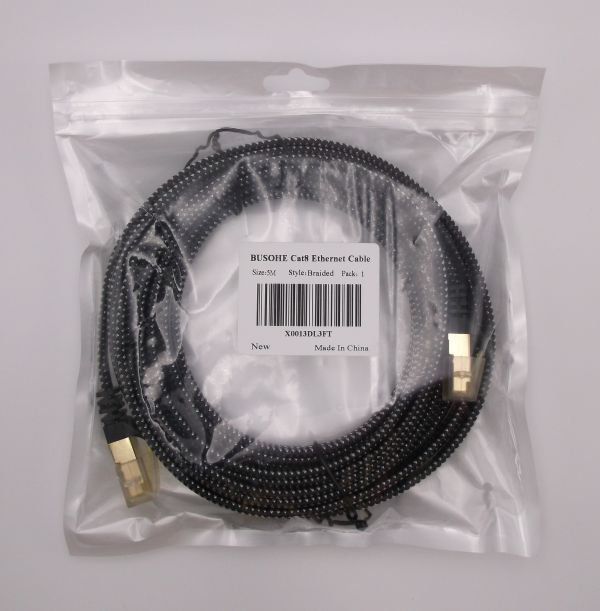 》BUSOHE フラット メッシュ LAN シールド ケーブル 5m Cat8 つめ折れ防止カバー ユニバーサルRJ45金めっきスリムコネクタ 導通試験済拍卖