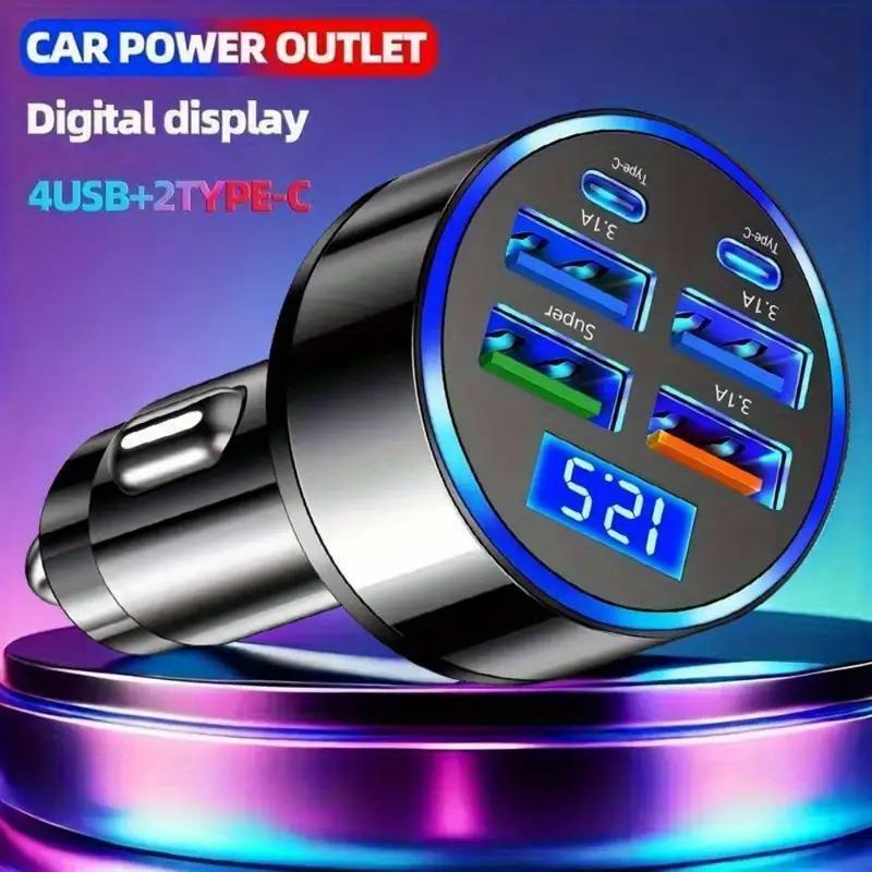 ☆LED電圧表示対応機能付(電圧が数字で表示され便利です)◆シガーソケット 6ポート 急速充電器 USB 4USB+2TypeC 拍卖